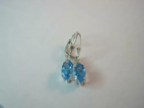 2 Ct  Simulated Blue Topaz Drop/Dangle Earrings 14K White Gold Plated Silver