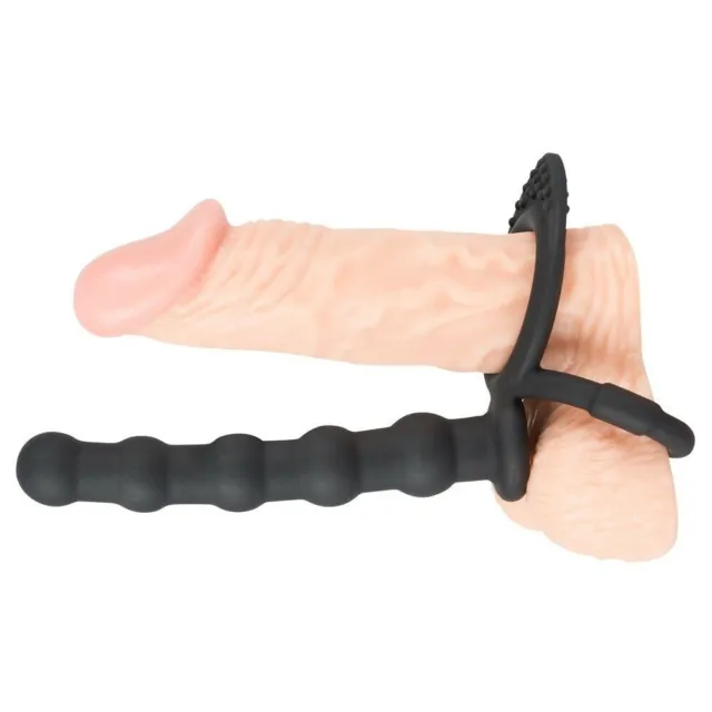 Gode anal avec double anneau pénien pour hommes gode en silicone noir...