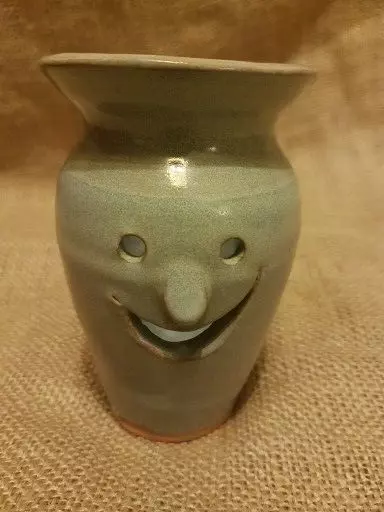 Stoneware Smiling Face Egg Separator Signed New Day Pottery Rock Hill, SC.