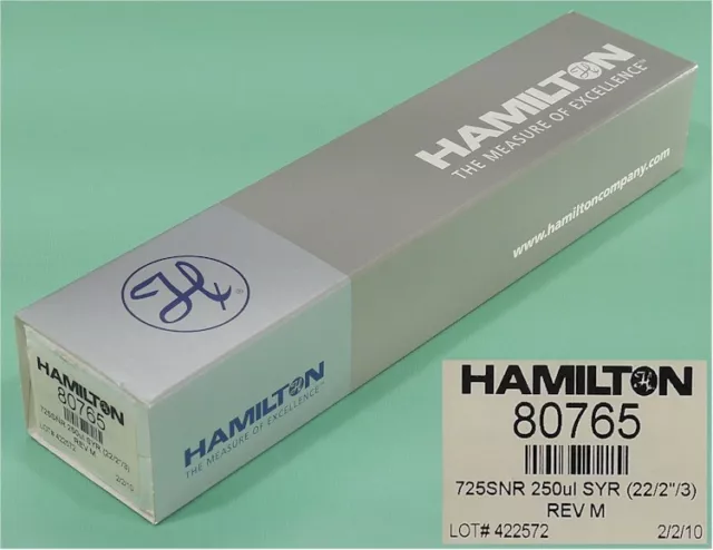 NEW HAMILTON 80765 GC Autosampler Syringe 725SNR 250uL (22/2"/3)