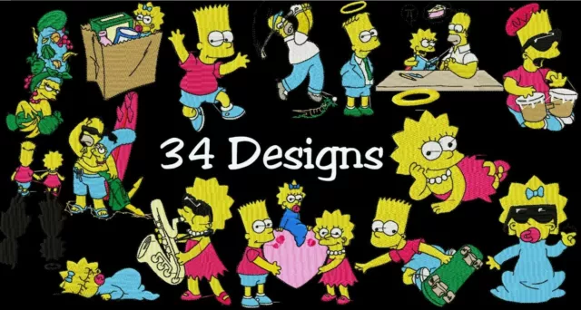Motifs De Broderie - 34 Simpsons Cartoon Designs - Pes Hus Dst Jef