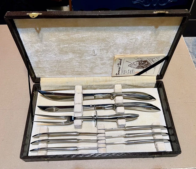 VINTAGE SAMURAI SWORD Style Carving Steak Knife Set In Presentation Box