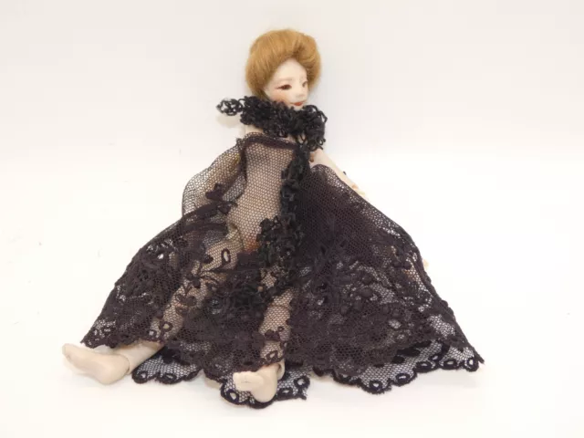 Porcelain jointed Artist Doll ~Black Lace Boudoir Nude Doll  6"