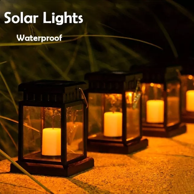 Solar Powered LED Lantern Lights Waterproof Lamp Hanging Outdoor Garden Lawn UK