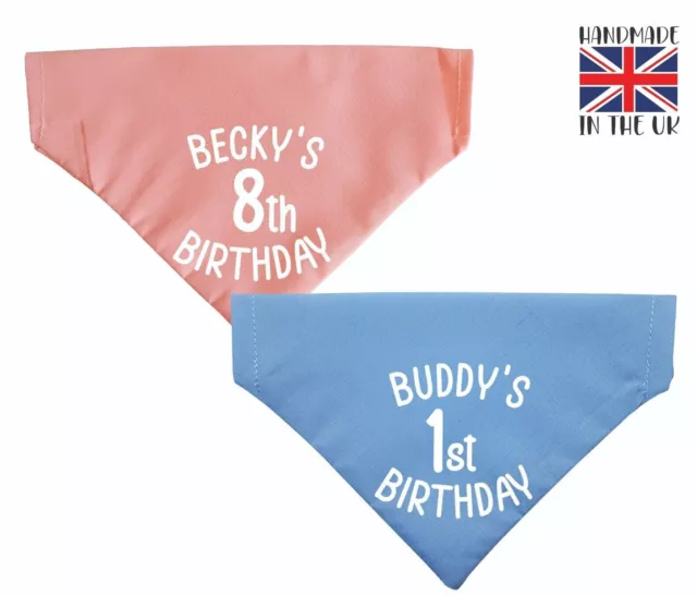 Handmade Personalised Dog Bandana Birthday Slide on Collar Neckerchief Gift