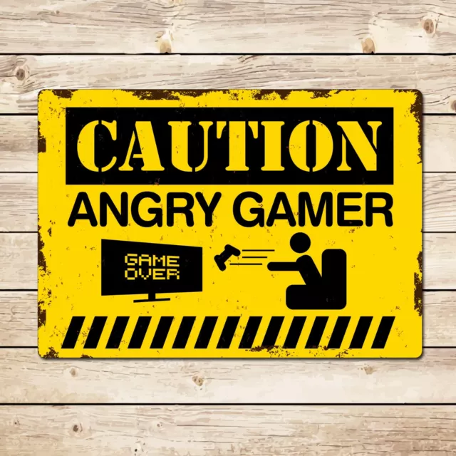 Caution Angry Gamer Bedroom Door Sign - Man Cave Video Game Games Room Kids Room