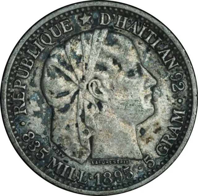 1895 Haiti 20 Centimes XF Condition Dark Patina