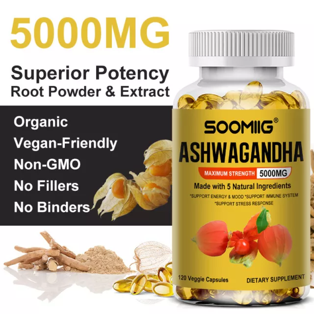 Ashwagandha 1600Mg 120 Capsules High Strength Stress Fatigue Anxiety Relief