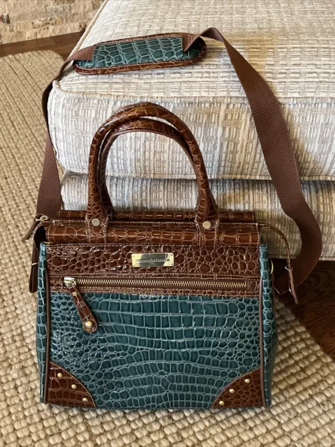 Samantha Brown Luggage Turquoise Brown Croc Weekender Carry On /Computer Bag
