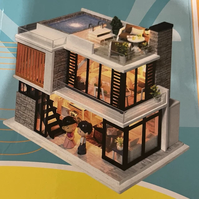 Kit Miniature De Maison De Poupée Bricolage 3D Avec Appartement Ant Poussiere Loft Maison De Poupees Meubles Lumieres Led Ar Am