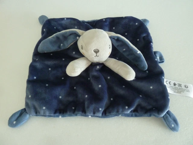 12. DOUDOU PLAT N.V. SIMBA EAC LAPIN bleu gris blanc étoile attache tétine NEUF*
