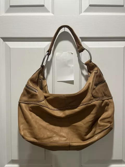Sigrid Olsen Large Tan Leather Hobo Bag with zippers