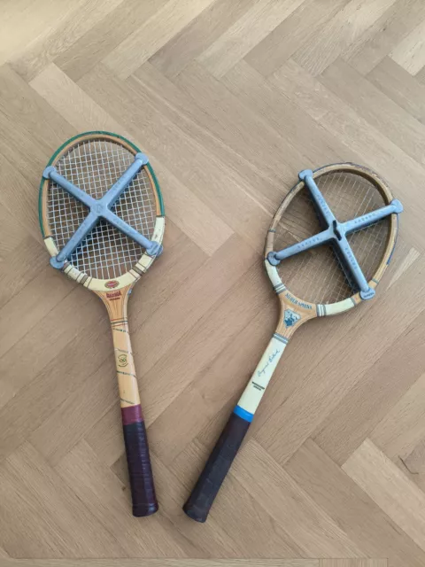 2 Schöne  Silber Sphinx und Maxima Vintage Holz Tennisschläger
