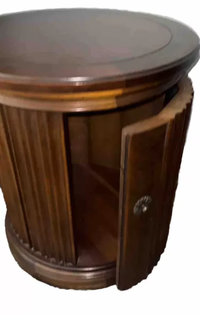 Vintage Modern Mid Century Drum Lamp End Round Storage Table Antique Solid Wood