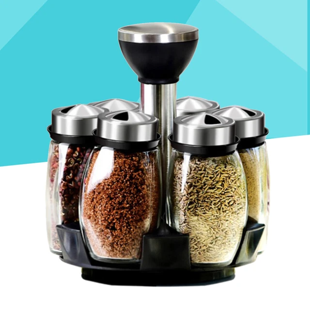 Vosarea 7 PIEZAS frasco rotativo vidrio condimento organizador suministros de cocina
