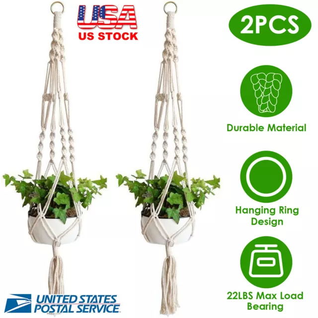 2x Garden Plant Hanger Macrame Net Hanging Planter Basket Rope Pot Holder Decor