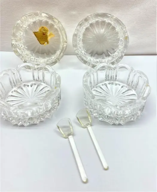 Set of 4 Echt Bleikristall Germany Crystal Salt Cellar Dip With 2 Crystal Spoons