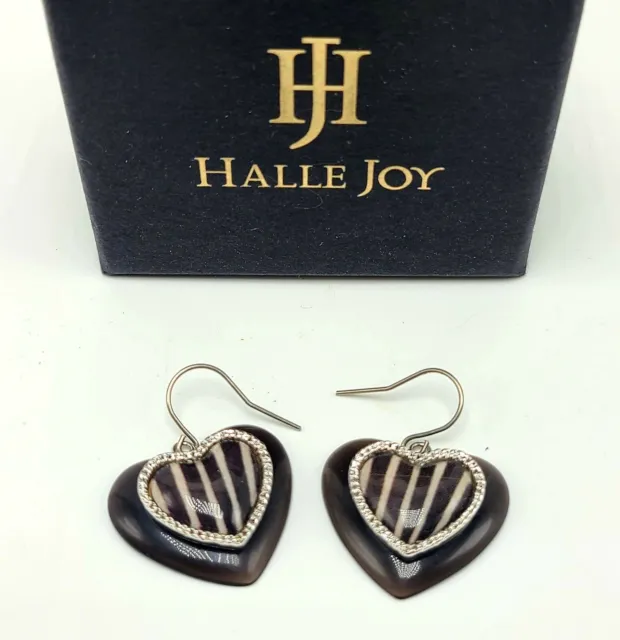 Halle Joy Earrings Zebra Heart Silver Hook Earrings