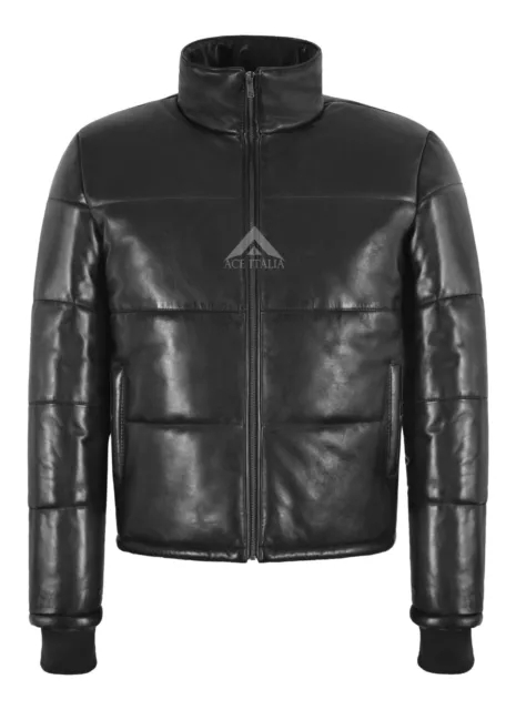 EVEREST LEATHER PUFFER JACKET Black Real Leather Short Padded Warm Winter Jacket