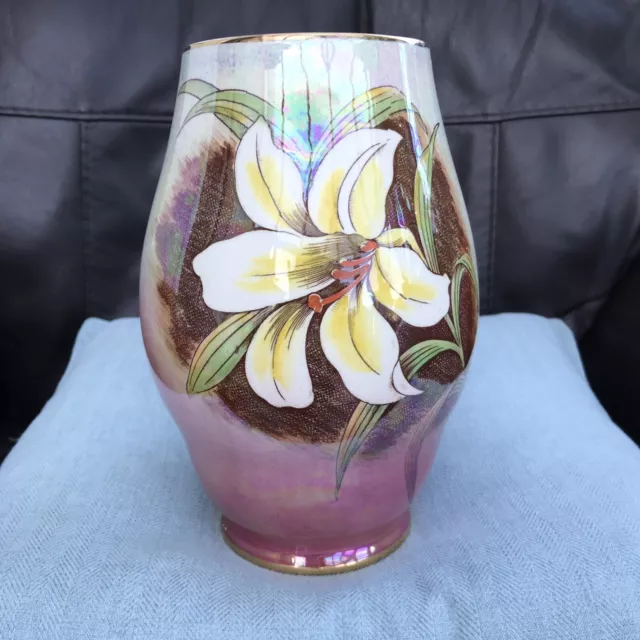 Vintage Royal Winton Grimwades Large Lustre Vase Lily Design Perfect Xmas Gift.