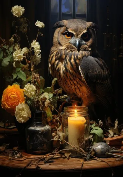 Gothic Owl Raven Dark Goth Victorian Castle Candles Flowers Art Giclee Print J26