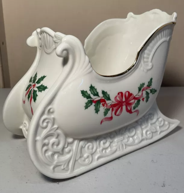Vintage LARGE Lenox Winter Greetings Christmas Holiday SLEIGH Centerpiece Bowl