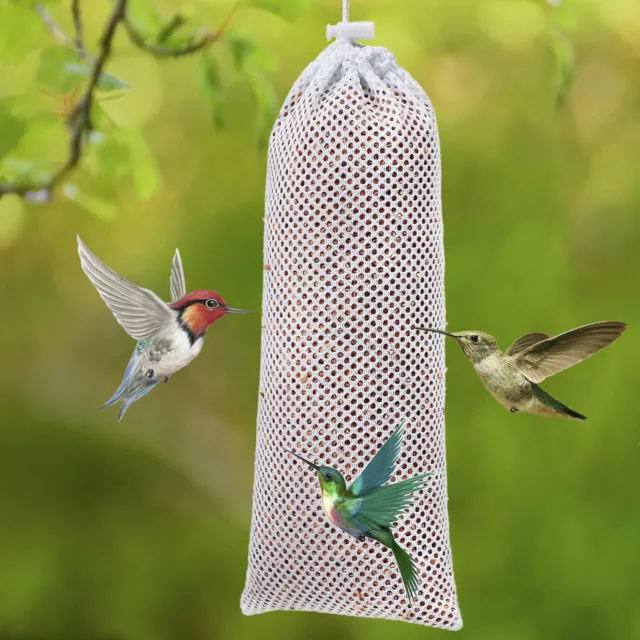 10 Pcs Mesh Bird Seed Feeder Hanging Feeding Bag Thistle Bird Food Container╏