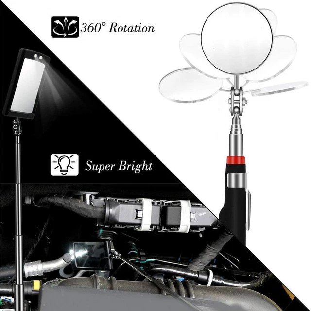 Kit D'Inspection 5 Pièces Com-four® - Miroirs Télescopiques Magnétiques Et Lampe 360° Pour Véhicules