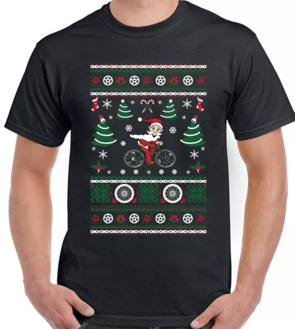 T-shirt ciclismo Natale Babbo Natale da uomo divertente bicicletta MTB Road Racer Secret D2