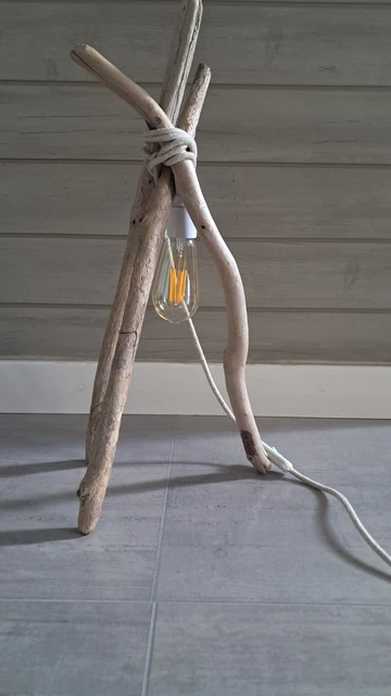 Lampe De Table En Bois Flotté Et Teck - Hauteur 75 Cm - Artisanat Indonésien