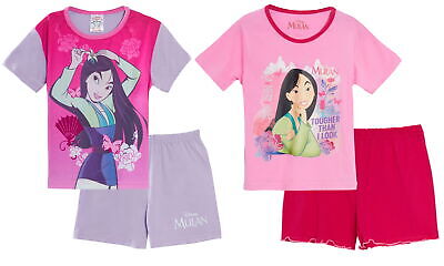 Girls Disney Mulan Short Pyjamas Kids Princess Shortie Pjs Set Nightwear Size