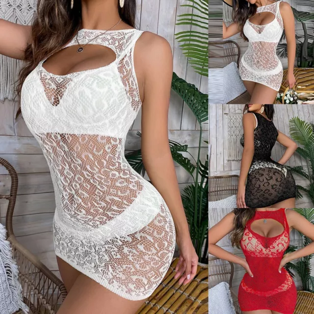 Abito da notte sexy Fishnet da donna bodycon trasparente abbigliamento da club m