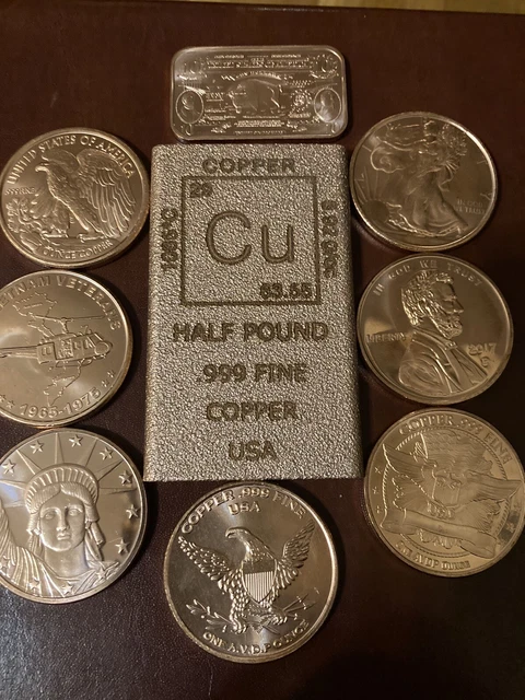 Copper Special 17 Oz Half Pound Bar 1oz Bar 7 Perfect Rounds