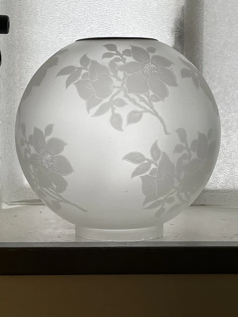 Antique 9.5” Acid Etch Floral Glass Kerosene Oil Lamp Shade Globe 4” Fitter GWTW