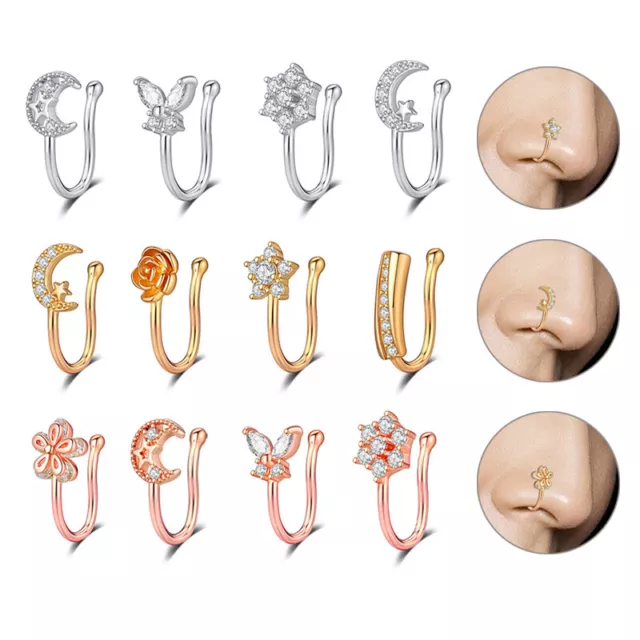 Flower Butterfly Fake Nose Ring Crystal Non Piercing Ear Cuff Cartilage EarriSA