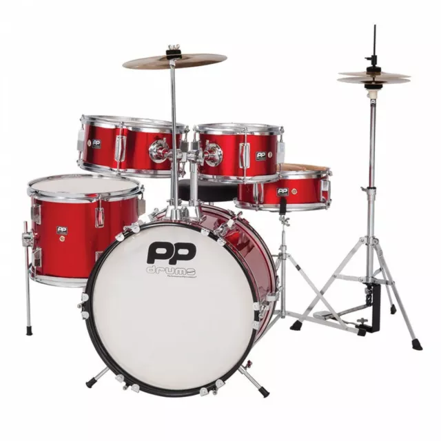 PP Drums Junior 5 Piece Drum Kit - Red (Childs Kids Beginners) PP200RD