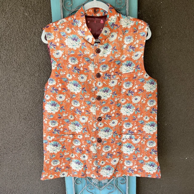 Waistcoat Nehru Jacket Sleeveless Blazer Tunic Top Men Party Wear Tunic Floral
