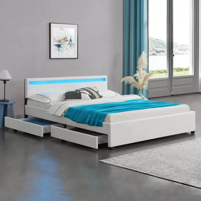 Polsterbett Kunstlederbett Doppelbett Lederbett mit Bettkasten LED Bett Juskys® 2