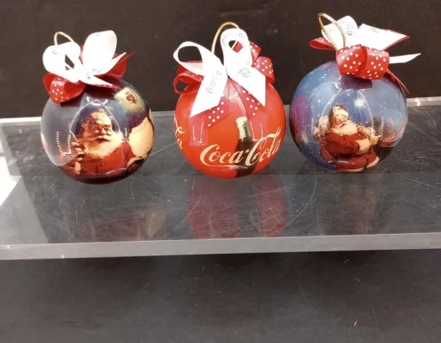 3 Vtg 1993 Nostalgic Coca Cola   Santa Claus &Coke  Christmas Ornament Balls