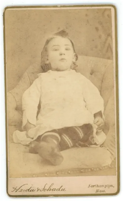 Antique CDV Circa 1870s Schadee Adorable Little Girl in Chair Northampton, MA