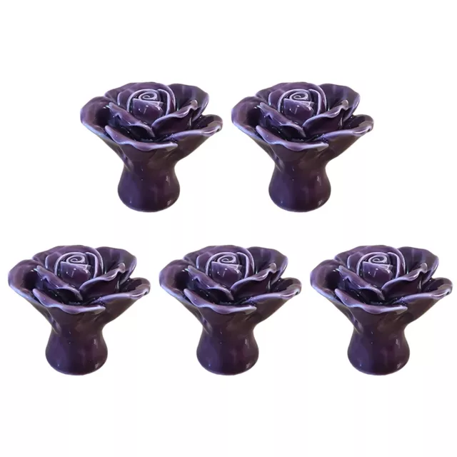 Ensemble de 5 boutons de rose fleur c��ramique pratiques et beaux pour meubles 2