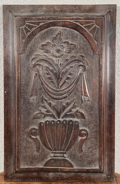 Antique Architectural Carved Walnut Door Panel Urn Floral 19th century French