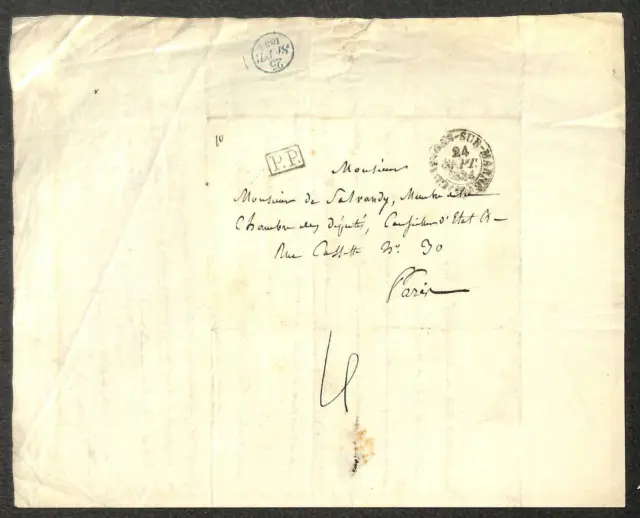 France Chalon Sur Marne To Paris Government Stampless Folded Letter Cover 1834