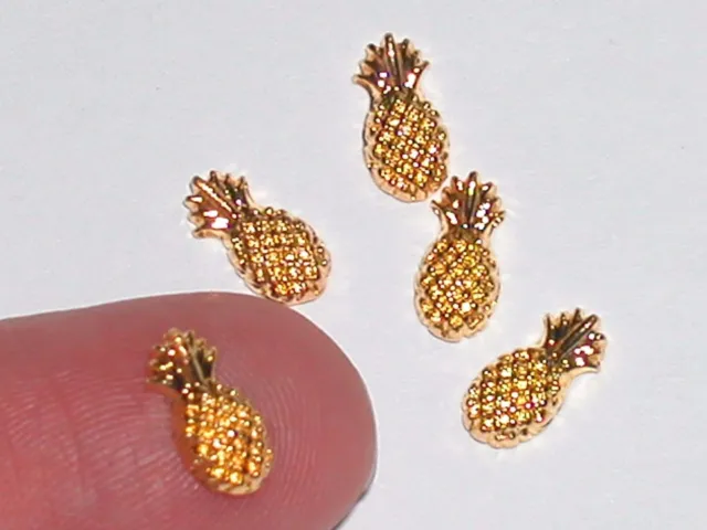 2pc Miniature super tiny little Gold Pineapple Fruit charm flat nail bead 9mm