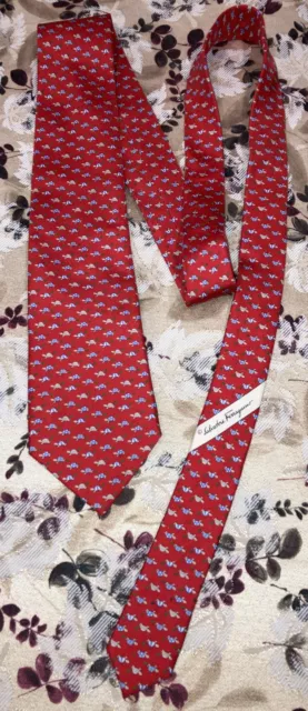 Salvatore Ferragamo Tie Red Silk  Turtle Print 3.5" Width