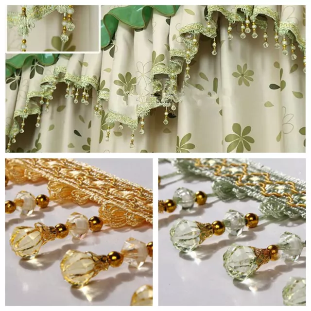 12Yard Curtain Tassel Crystal Beaded Fringe Trim Upholstery Fabric Ribbon Modern