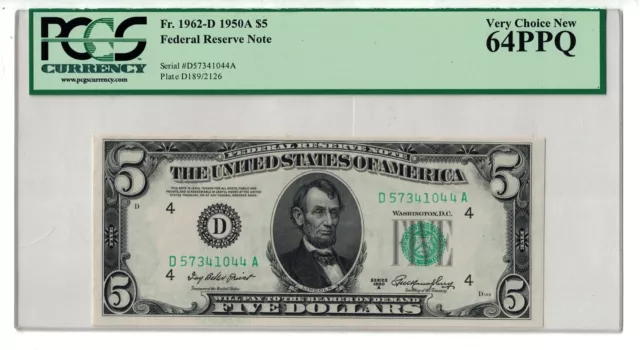 Fr 1962-D 1950A $5 Five Dollars Green Seal Federal Reserve Note