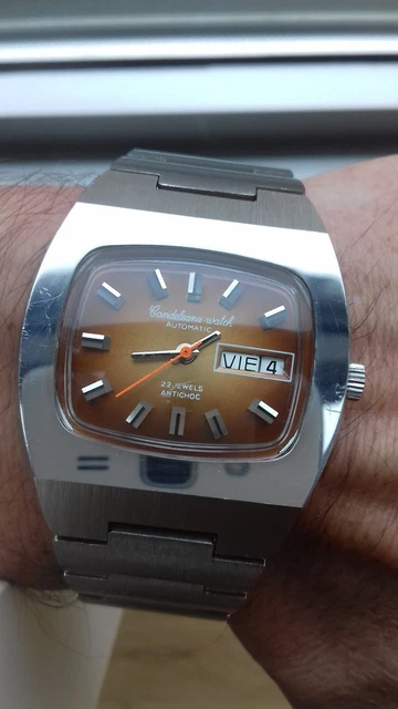 Montre Candeleanu Automatique Vintage 70s - Cadran Brun, Mécanique, état NOS (neuve)