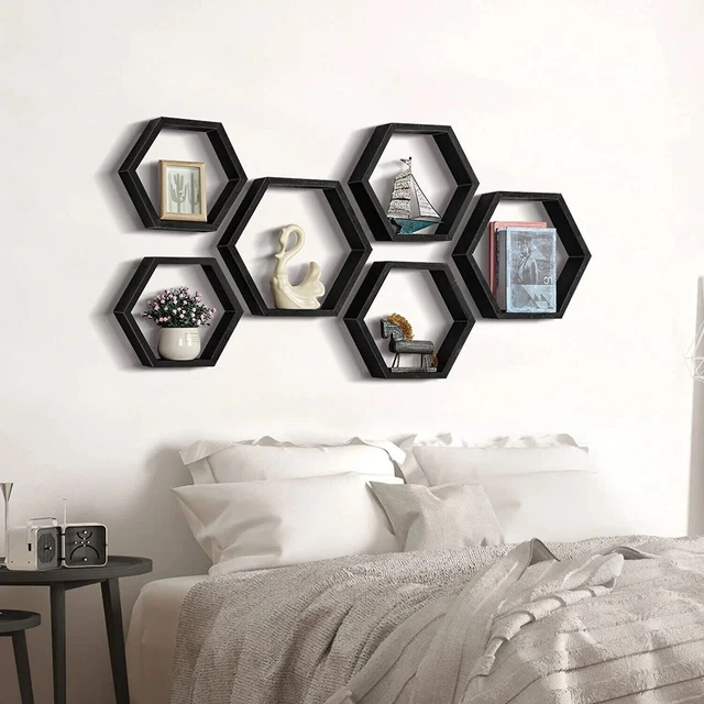 Hexagon Floating Shelves Set of 6 DIY Honeycomb Shelf for LivingRoom Wall Decor