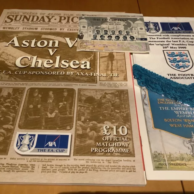 2000 FA Cup Final Aston Villa v Chelsea Programme, Pennant & Ticket Stub Bundle